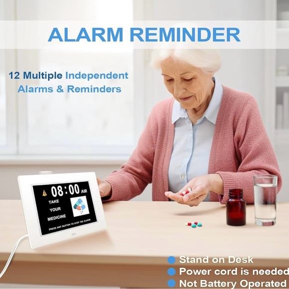 Digital Calendar Day Clock Lrg Screen Multiple Alarms Great Reminders Wall/Desk - Picture 6 of 6